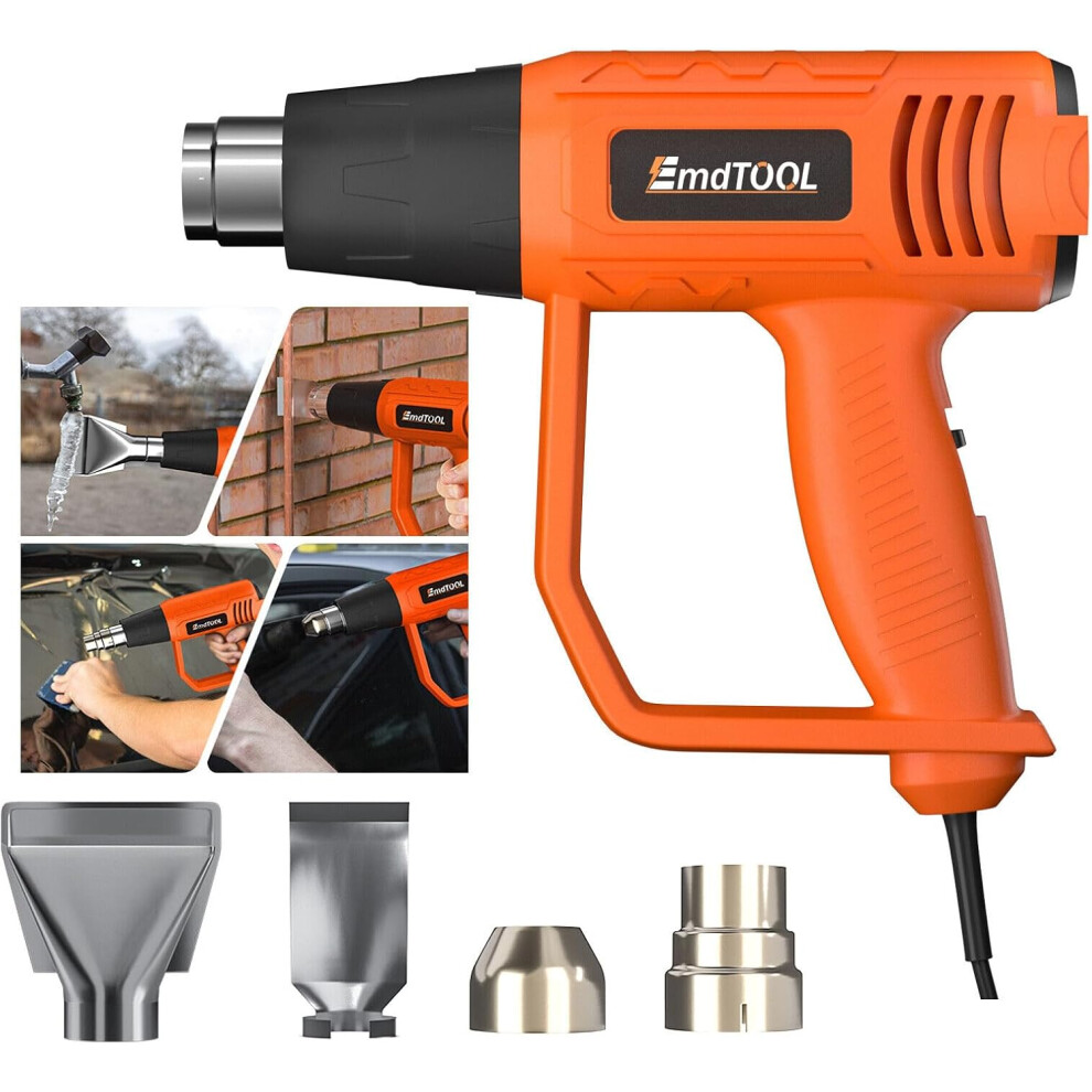 2000W Heat Gun with 4 Nozzles, 2 Temperature Setting, 300°C/ 600°C, Hot Air Gun to Remove Paint, Varnish, Dissolve Adhesives, Shrinking PVC, Orange