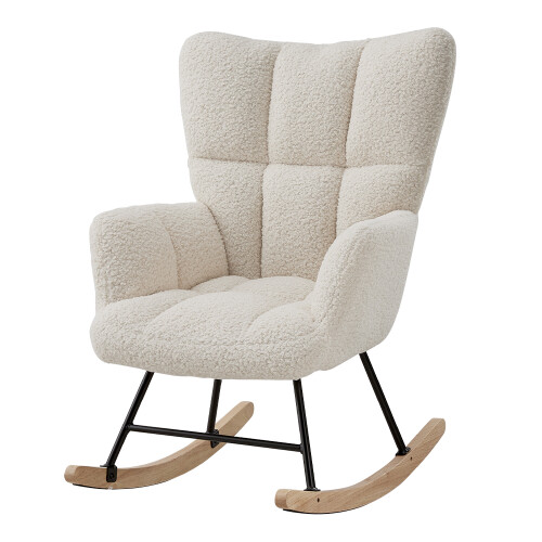 Living And Home Beige Tufted Sherpa Upholstered Rocking Chair 2