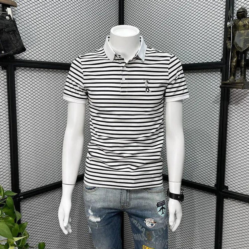 (white, 2XL) Men's High-end Striped Polo Shirt - Slim Fit, Versatile Fashion For Summer 2022