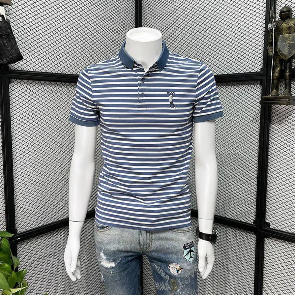 (blue, 4XL) Men's High-End Striped Polo Shirt - Slim Fit, Versatile Fashion for Summer 2022
