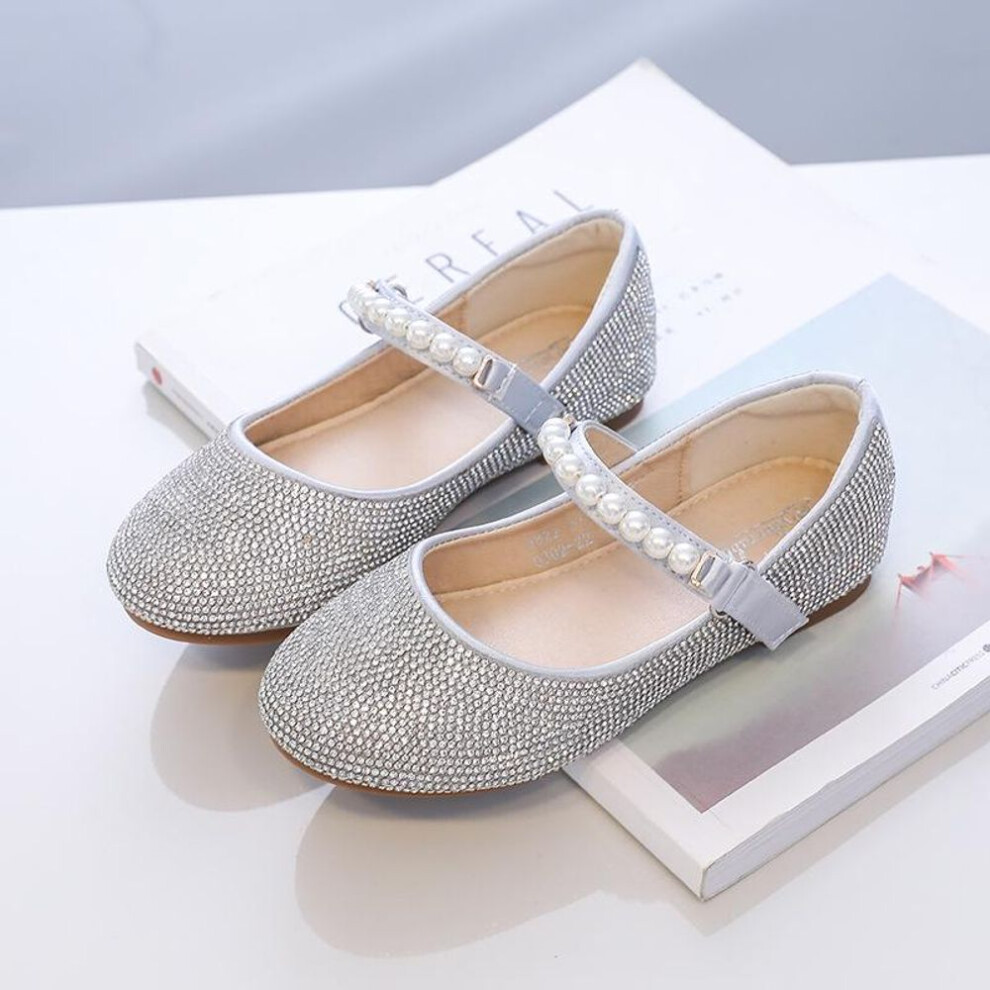 (silver, 34) "girls' Elsa Princess Crystal Leather Dress Shoes - 2024 Spring/autumn Collection