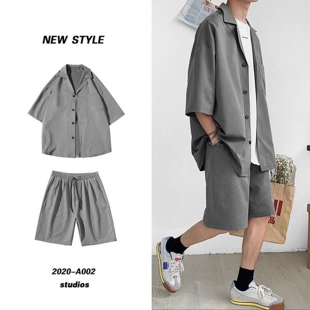 (gray, L) "men's Summer Loose College Style Suit Jacket - Trendy Jk, Elegant Three-quarter Sleeve Small Suit