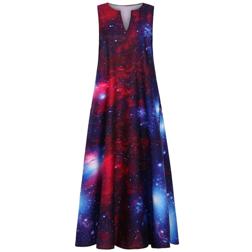 (red, 3XL) "2020 Fashion 3D Starry Sky Sleeveless Long Dress