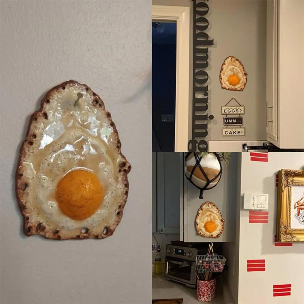 Delicious Fried Eggs Decorated Sculptures, Fake Fried Egg Model, Funny Resin Fried Egg Gift, Creative Wall Art Decoration for Home Kitchen.