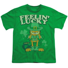 Trevco Sportswear GAR607-YT-1 Garfield Feelin Lucky Youth Short Sleeve T-Shirt, Kelly Green - Small