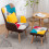 Living And Home Patchwork Wingback Armchair with Footrest & Cushion 1
