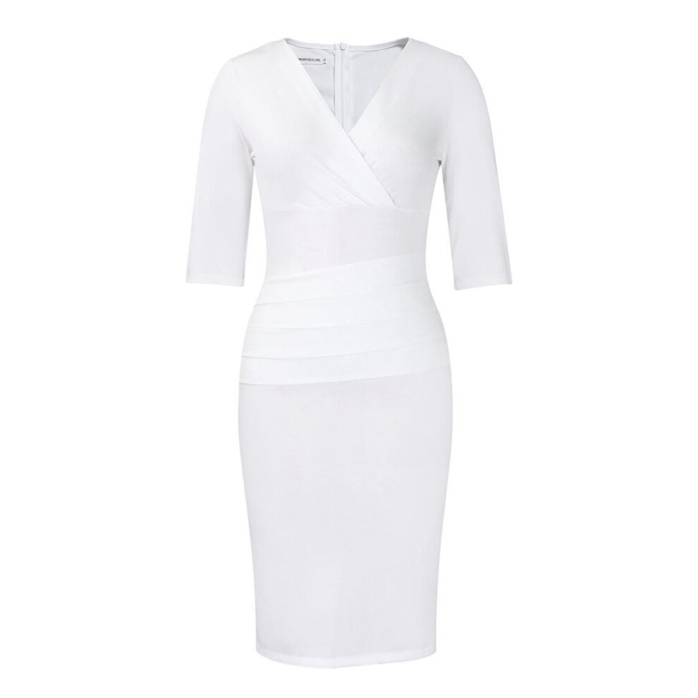 (white, S) African Women's V-neck Ol Hip Dress, Large Size, Elegant Cross-border Design