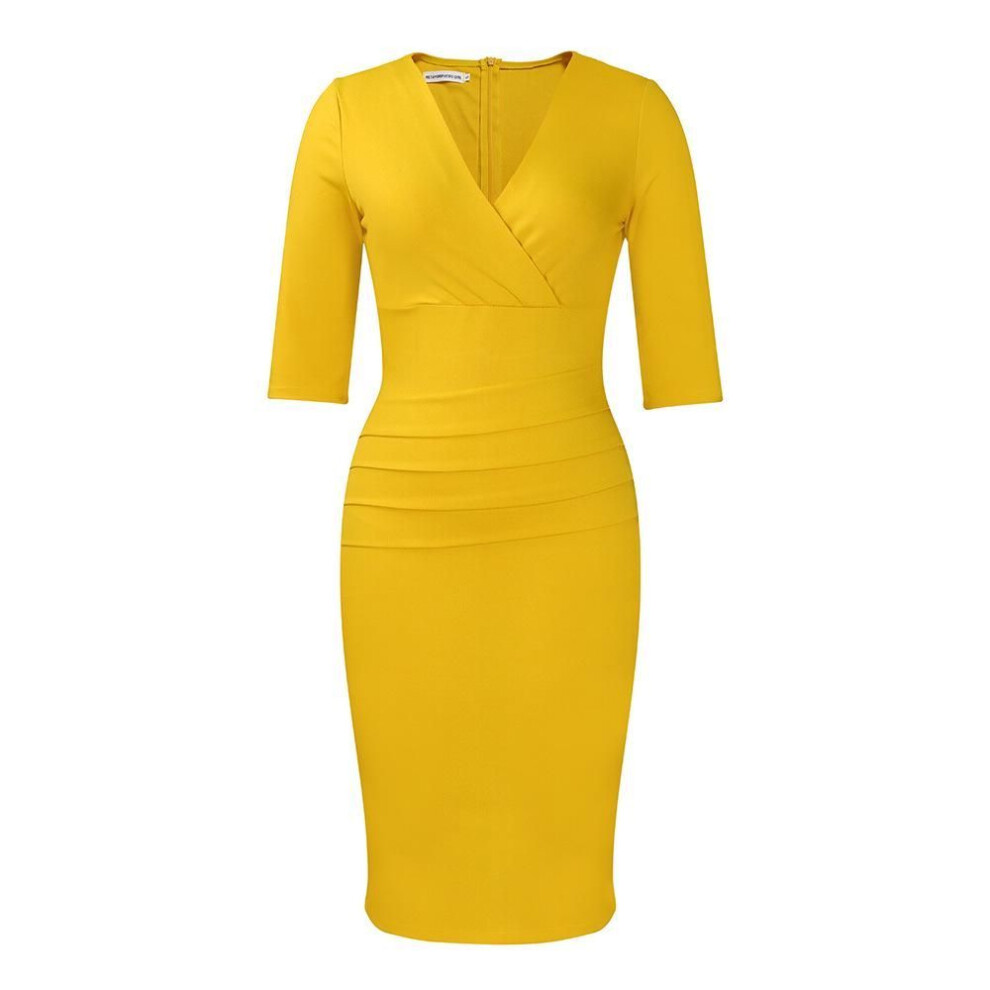 (yellow, XL) African Women's V-neck Ol Hip Dress, Large Size, Elegant Cross-border Design