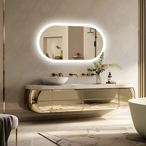 800*500mm Oval Backlit LED Bathroom Vanity Mirror Bluetooth Speaker 1