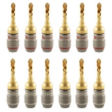 (12 Pcs (6-Pairs)) Nakamichi FanLock Excel Series 24k Gold Plated BFA Banana Plug 10 - 18 AWG Gauge Size 4mm for Speakers Hi-Fi Stereo Audio Wire Cable Quick Connector