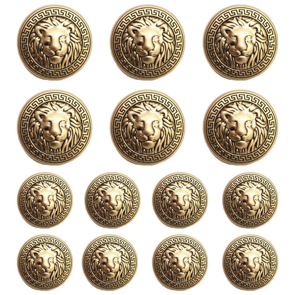 Mebuzip - Juego De 17 Botones De Metal Dorado Con Dise O De Le N Para Blazer (15 Mm Y 20 Mm) Para Blazers, Trajes, Chaquetas Deportivas Y Uniform-image