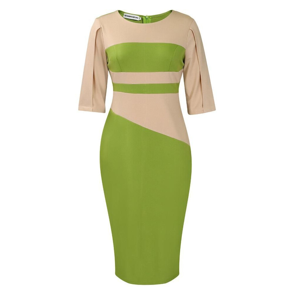 (olive green, L) "D399 Plus Size African Women's Color Block Hip Dress 2023