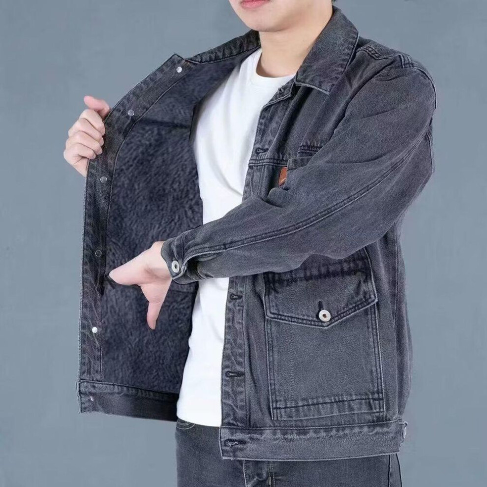 (gray, L) "Men's Denim Jacket: 2023 Spring/Summer Loose Fit, Large Size, Fashionable Workwear