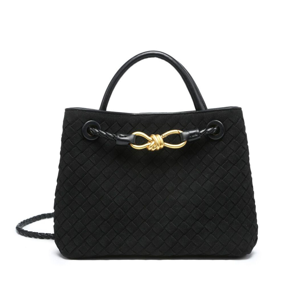 (black) "Retro Velvet Woven Tote: Women's Autumn/Winter Small Square Crossbody Bag