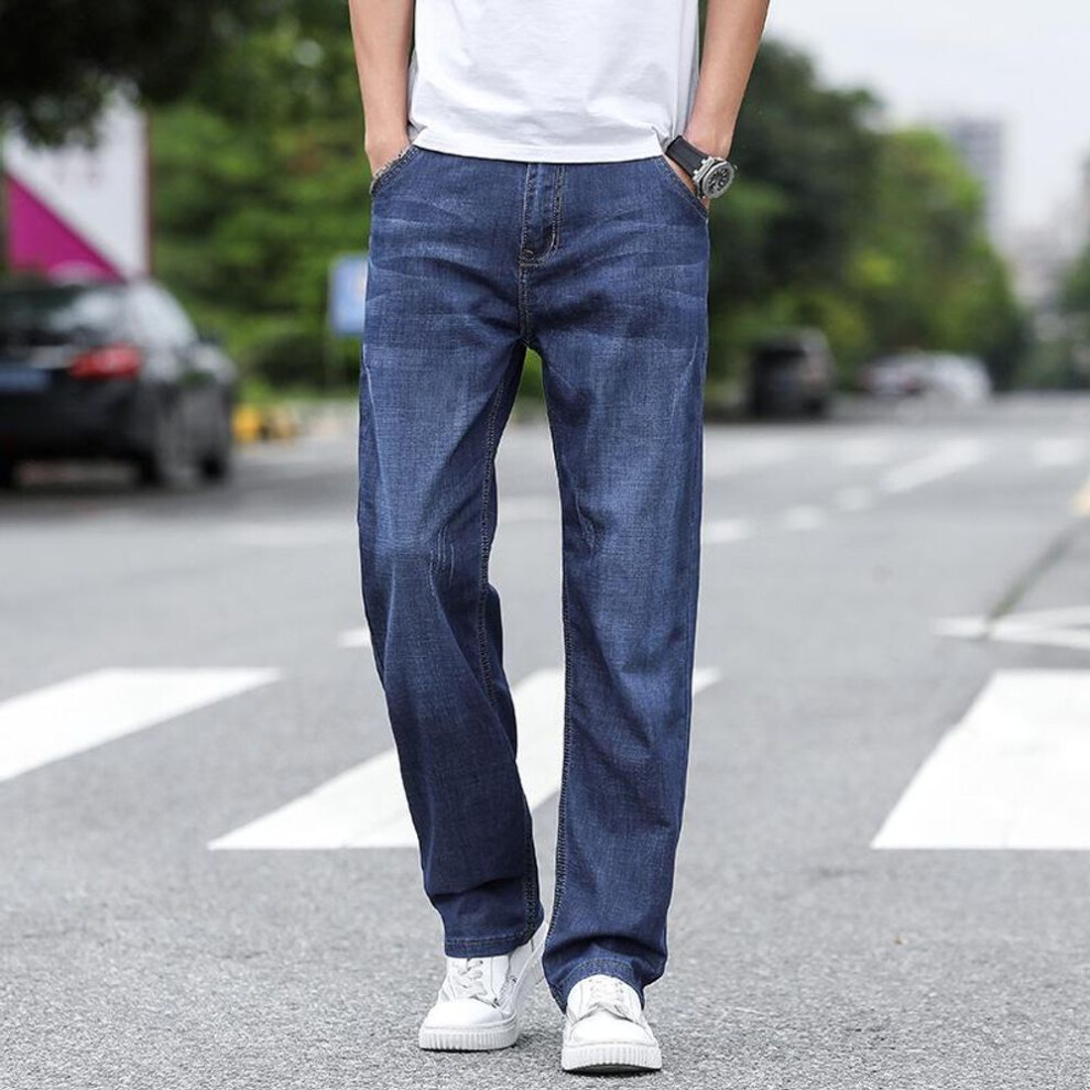 (40 (3'2) 108kg) "2021 Four Seasons Men's Elastic Wide-Leg Jeans, Plus Size Casual Straight-Fit