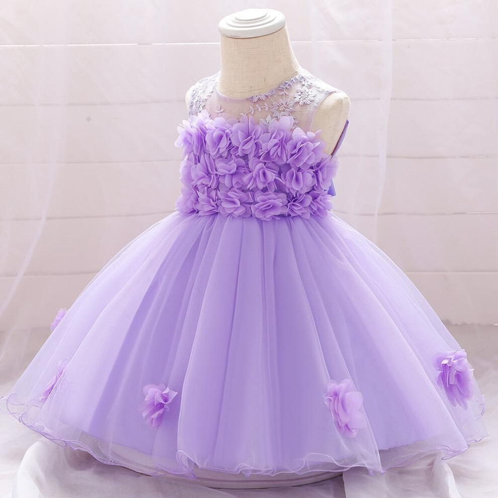 (light purple, 90 cm) 2024 Summer Flower Girl Lace Dress: European & American Style, Tube Top With Tulle Skirt