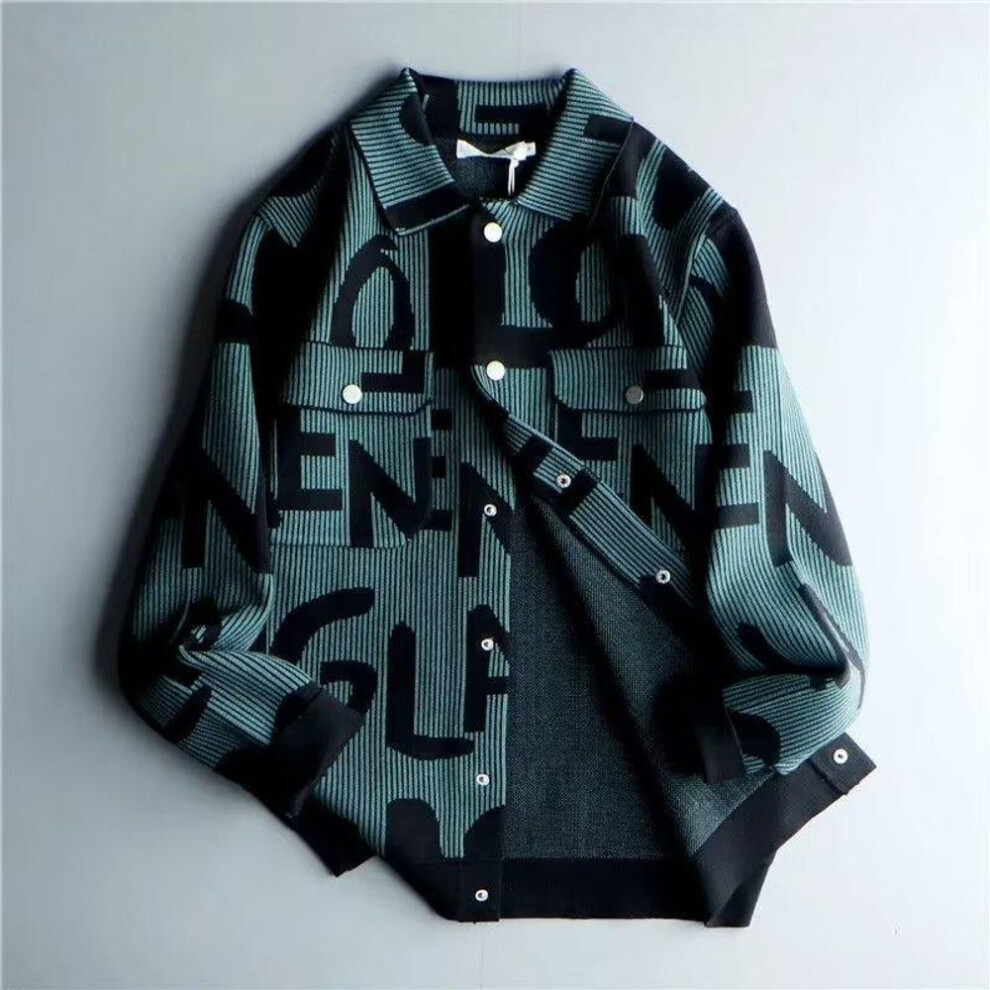 (blue, XXL) "2022 Autumn/Winter Retro Men's Korean Lapel Cardigan: Trendy, Personalized, Loose Knit Sweater
