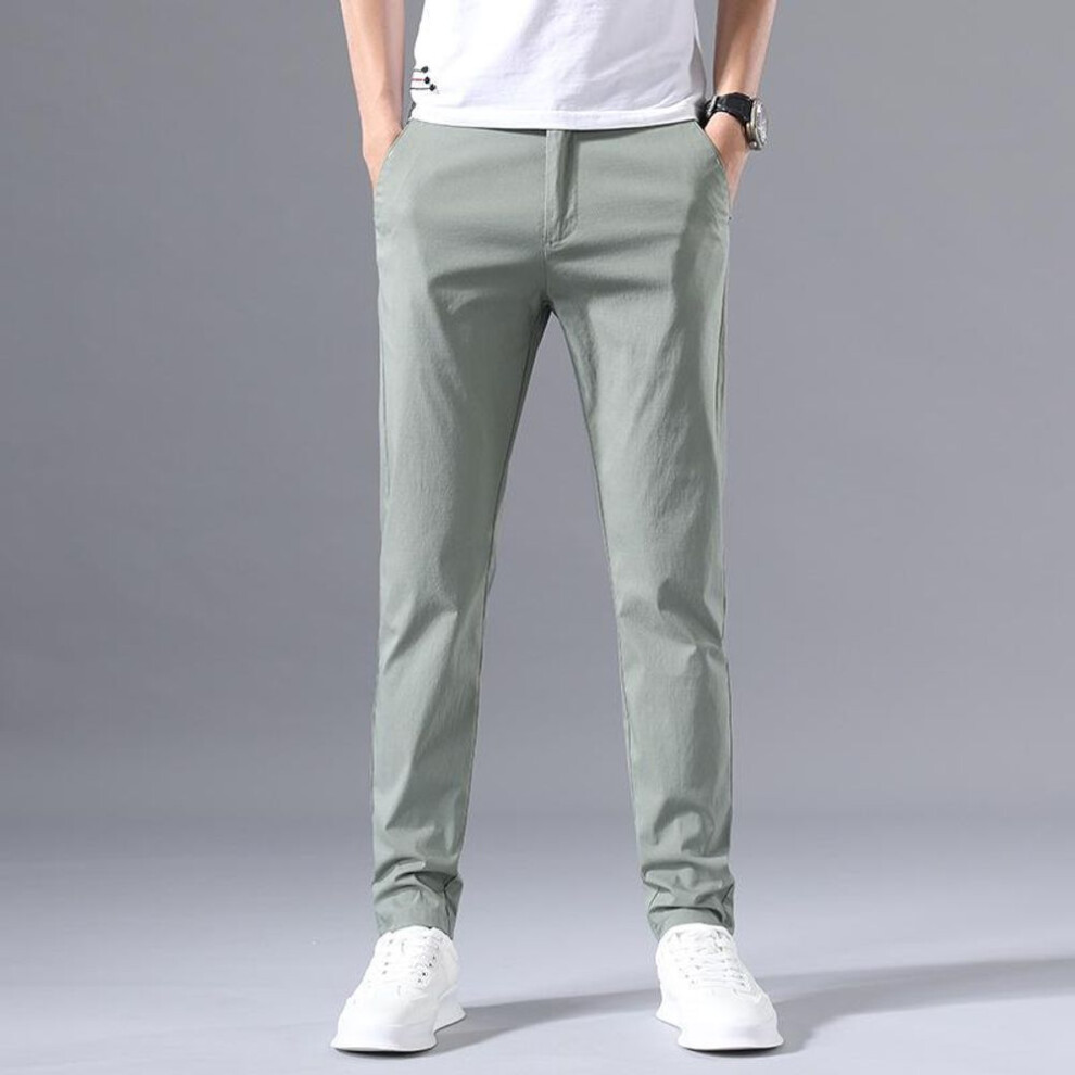 (light green, 36) "Ice Silk Men's Loose Straight Quick-Dry Summer Trousers - Thin Casual Business Pants