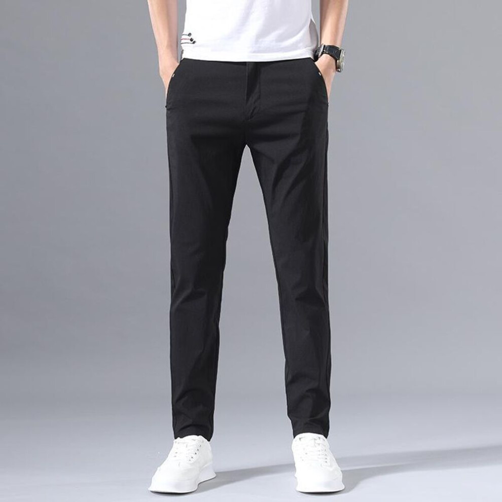 (black, 36) "Ice Silk Men's Loose Straight Quick-Dry Summer Trousers - Thin Casual Business Pants