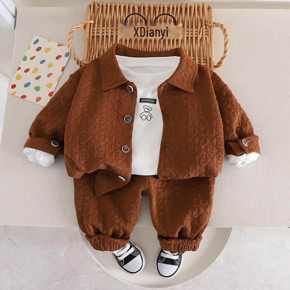 (90 cm) "2023 Autumn Boys' Three-piece Suit: Sweatshirt, Pants, And Baby Lapel Jacket Casual Wear