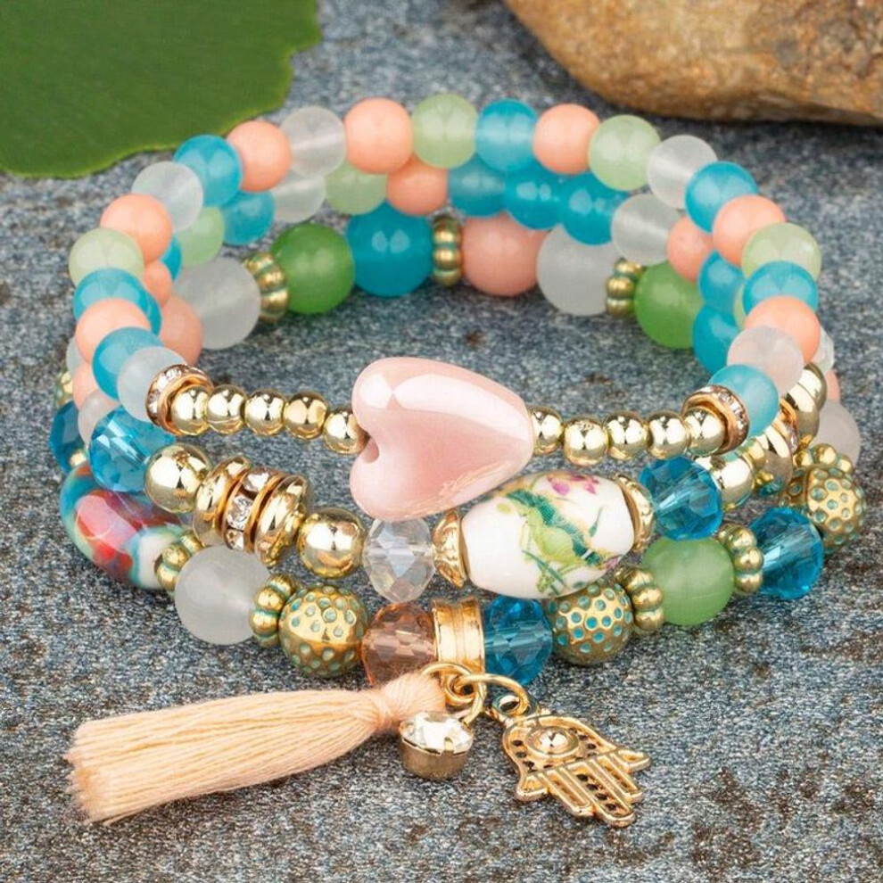 (floral) 2023 Bohemian Ethnic Multi-layer Love Tassel Beaded Women's Bracelet