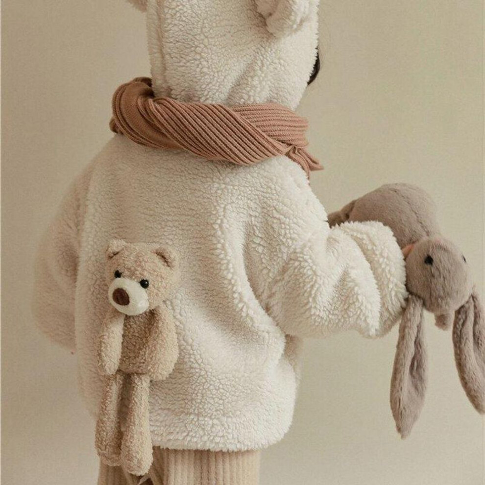 (white, 80) Girls' Winter Lambskin Hooded Coat - Cozy, Stylish & Warm
