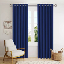 (Blue Ring, 66" width x 72" depth (168cm x 183cm)) Plain Blackout Curtains Ringtop & Pencil Pleat Curtains Thermal Insulated Curtain Pair with 2 Tiebacks