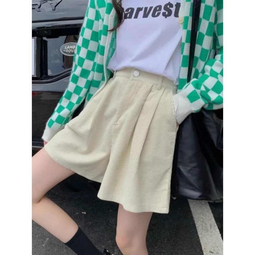 (apricot, 2XL) Women's High-waist Corduroy A-line Shorts - Autumn/winter 2023 Collection: Slim, Retro, Casual Style