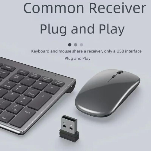 (silver) "Dual-Mode Wireless Keyboard & Mouse Set: Bluetooth & USB 2.4G Compatible for Multi-System and Multi-Device Use in Home, Office, or Gaming" 2