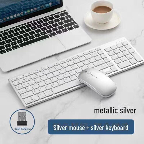 (silver) "Dual-Mode Wireless Keyboard & Mouse Set: Bluetooth & USB 2.4G Compatible for Multi-System and Multi-Device Use in Home, Office, or Gaming"