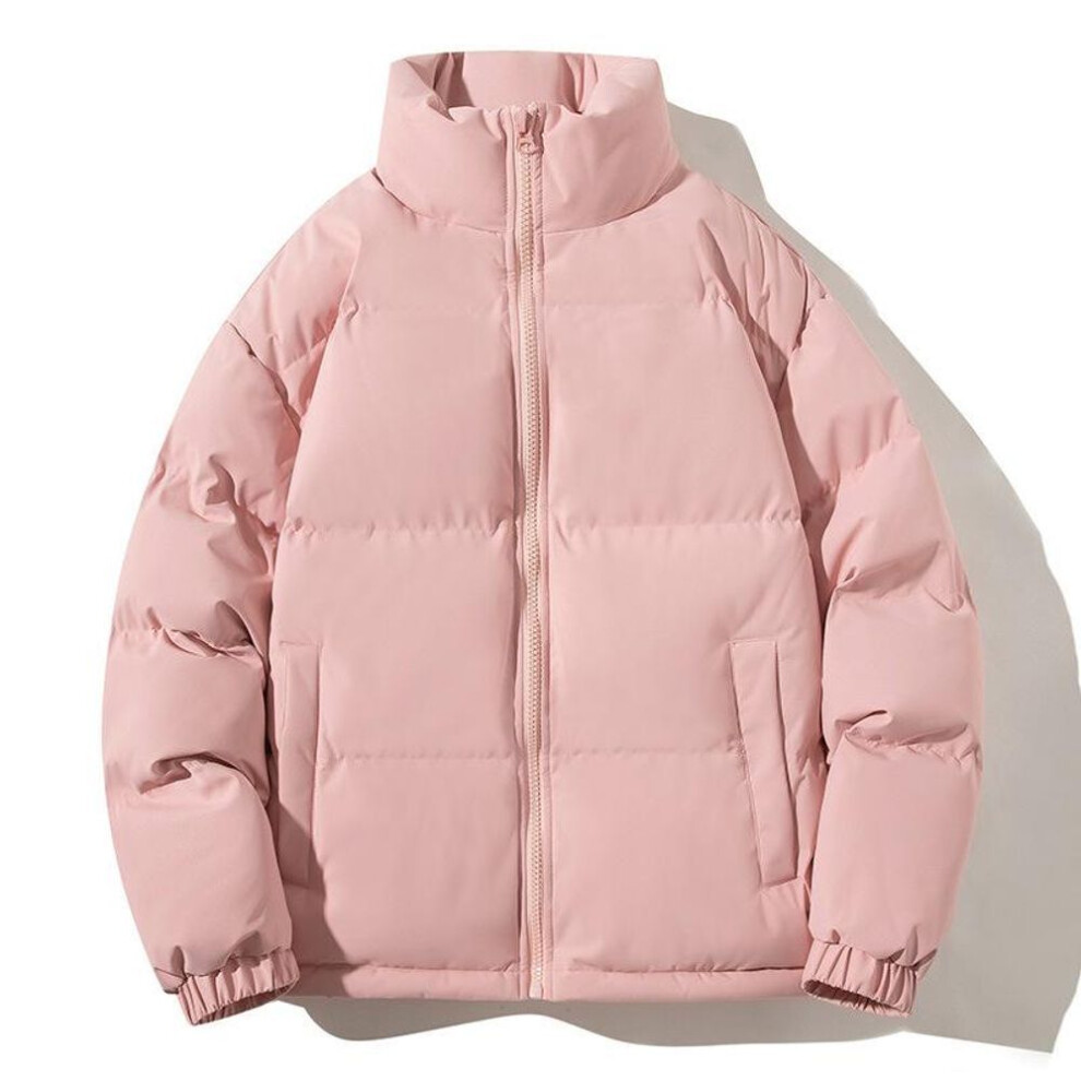 (pink, M) Men's Cotton-Padded Stand-Up Collar Jackets for Autumn/Winter - New Style, Youthful, Sports Trend, Thickened Velvet Cotton.