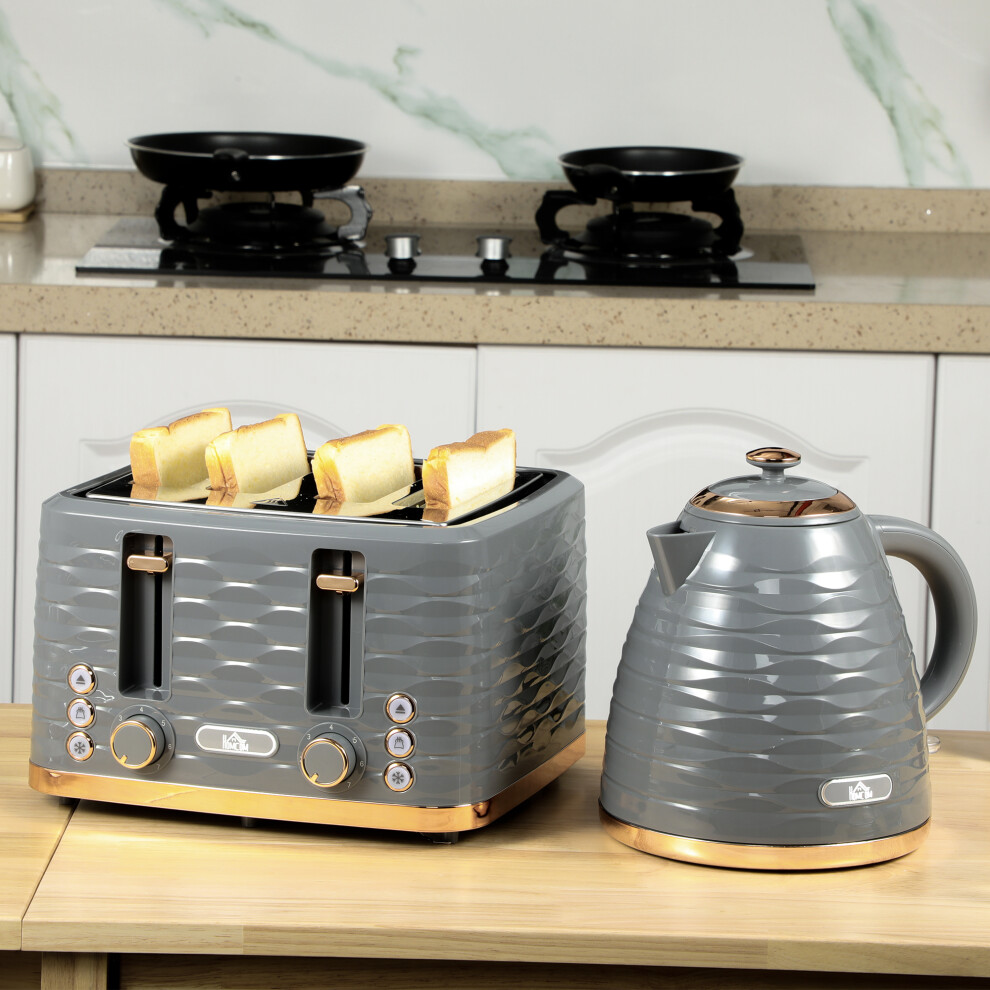 Homcom Toaster With 4 Slot, 7 Browning Levels, 1600W, Grey Ripple
