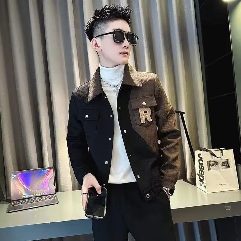 (black, L) "2023 Men's Fashionable Color Block Autumn Jacket - Trendy British Style