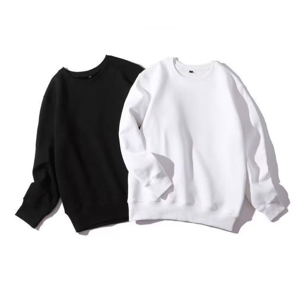 (black, M) "Men's Long-Sleeve Round Neck Solid T-Shirt, Casual Loose Fit, Hong Kong & Korean Style