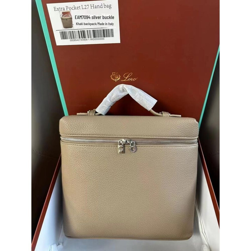 (khaki) Women's 2025 Genuine Leather Litchi Grain Backpack: High-end Fashionable Travel & School Shoulder Bag