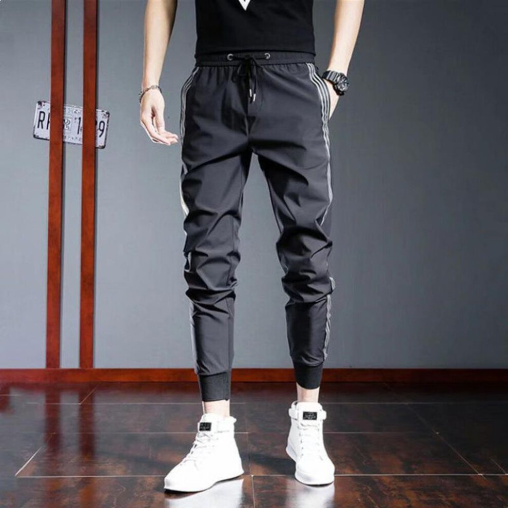 (black, M) "2022 Men's Slim Fit Korean Cuffed Skinny Pants, Spring/autumn Casual Nine-point Style