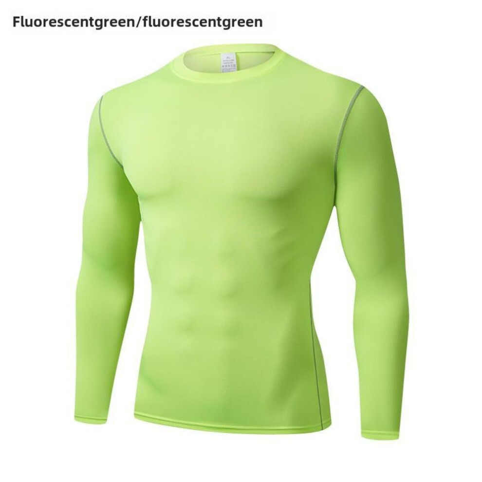 (fluorescent green, S) Men's Quick-Dry, Breathable Long-Sleeve Compression Top for Running, Basketball & Training