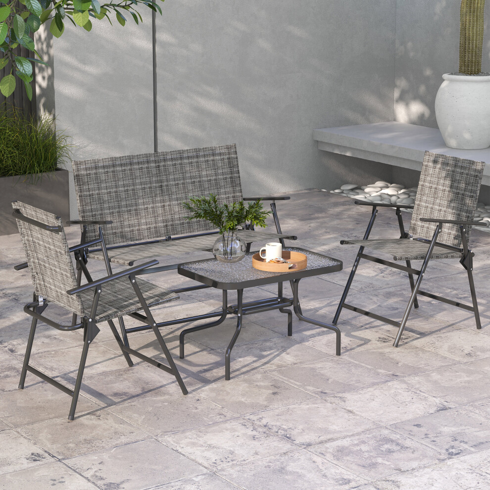 Outsunny Patio Furniture Set, Garden Set W/ Table, Foldable Chairs, A Loveseat