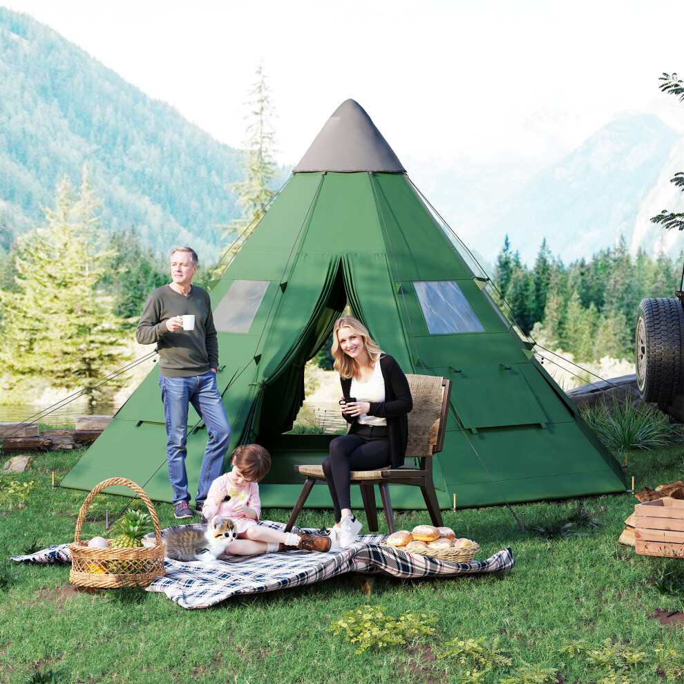 Outsunny 6-7 Person Large Family Party Camping Tent W/ Carrying Bag, Green