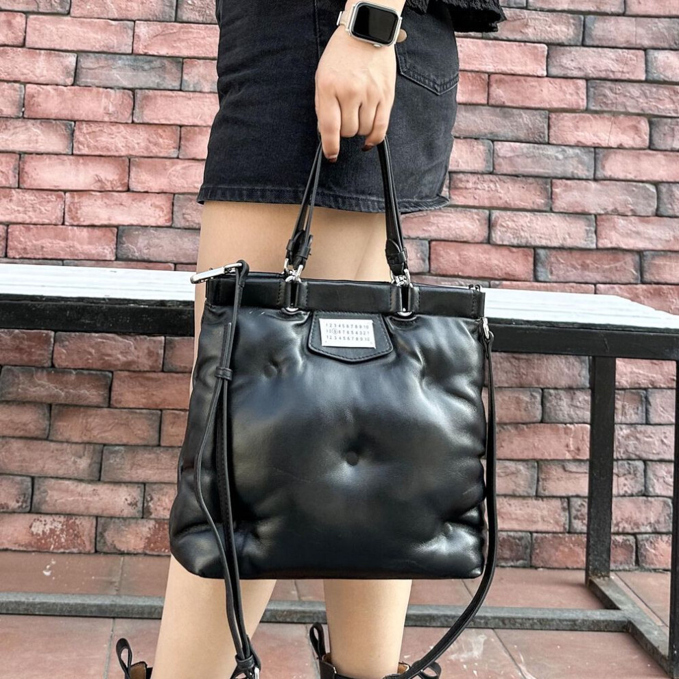 (black, 29*25*10 cm) 2024 Soft Lambskin Crossbody Pillow Bag for Women
