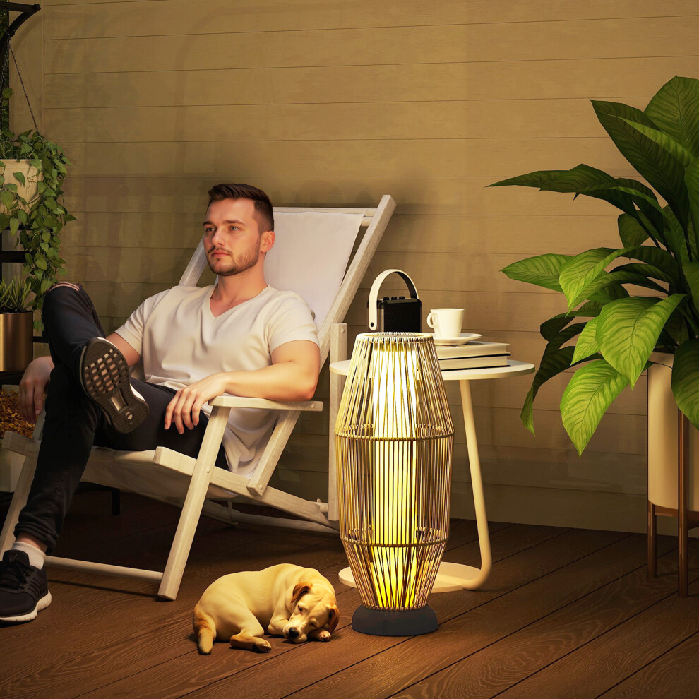 Outsunny 72 cm Rattan Solar Floor Lamp, Auto On/Off LED Garden Light, Grey