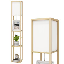 (Wood) 3-Tier LED Floor Lamp Wooden Shelf with Storage