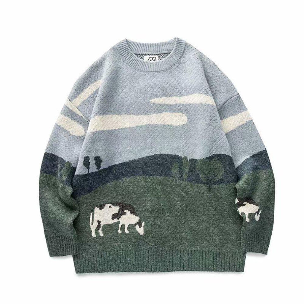 (blue, XXL) "unisex Japanese Retro Knit Sweater: 2022 Autumn/winter Collection By American Fashion Brand