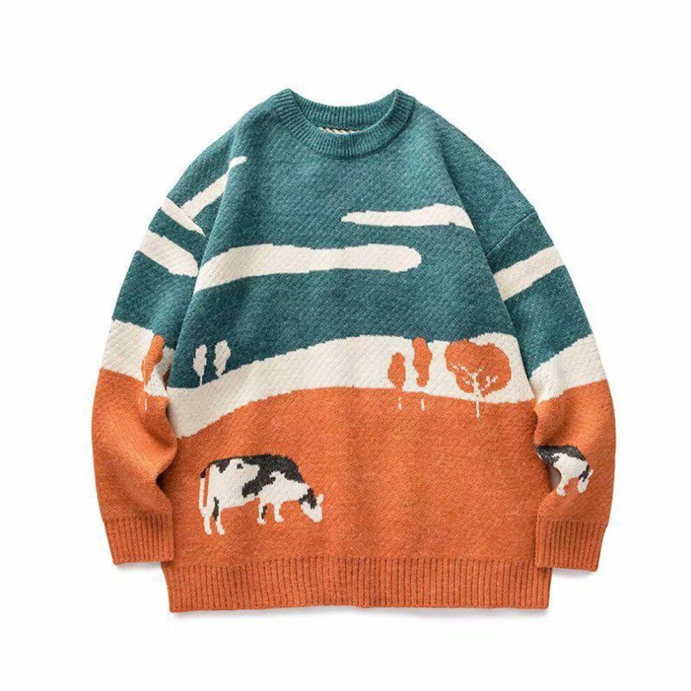 (orange, M) "unisex Japanese Retro Knit Sweater: 2022 Autumn/winter Collection By American Fashion Brand