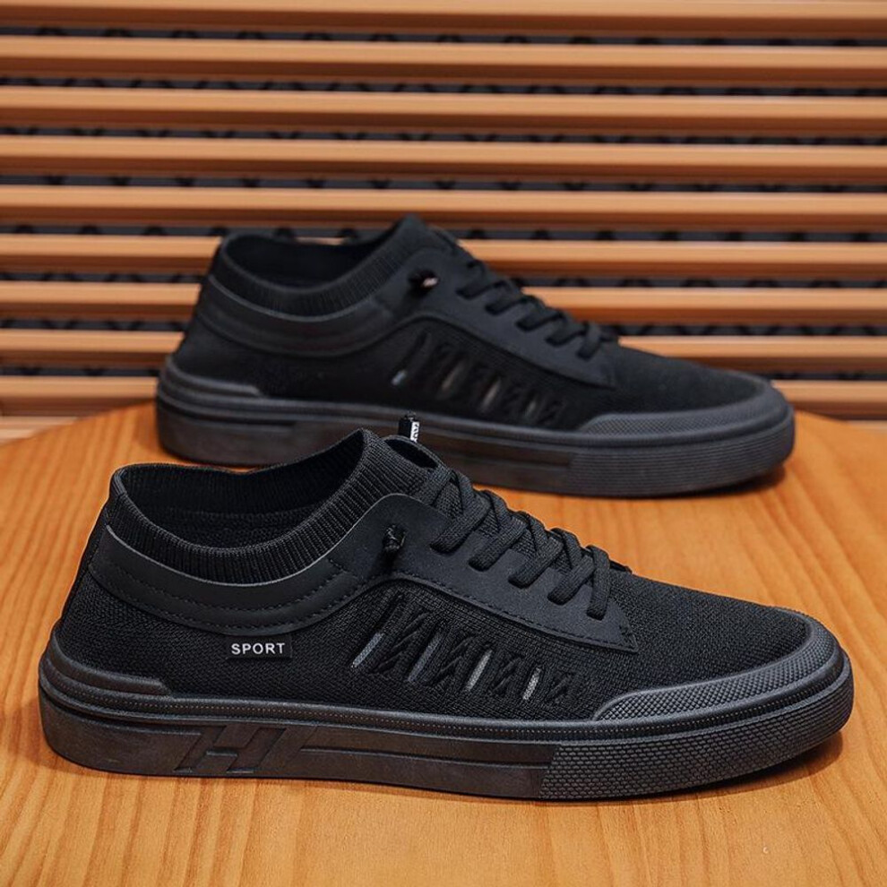 (black, 44) Men's Trendy Summer Breathable Canvas Shoes - Korean Style Flat-Footed Woven Casual Sneakers