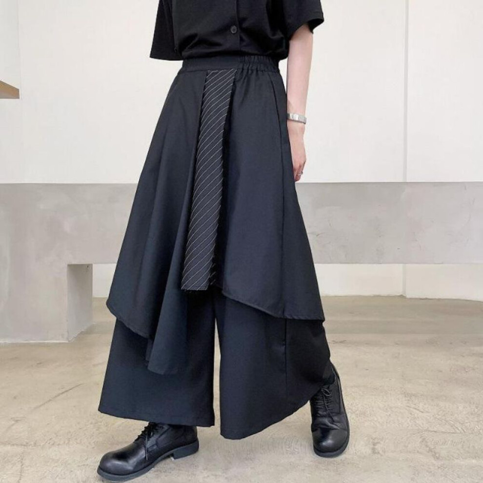 (black, M) "Yohji Style Wide-Leg Striped Splicing Pants: Spring/Autumn Irregular Casual Trend