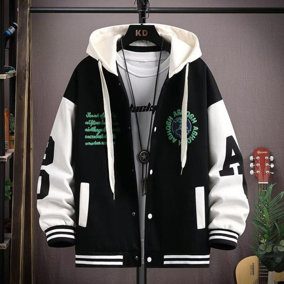(black, XXL) "2023 Men's Hooded Sweatshirt Cardigan - Stylish Baseball Jacket for Teen Boys