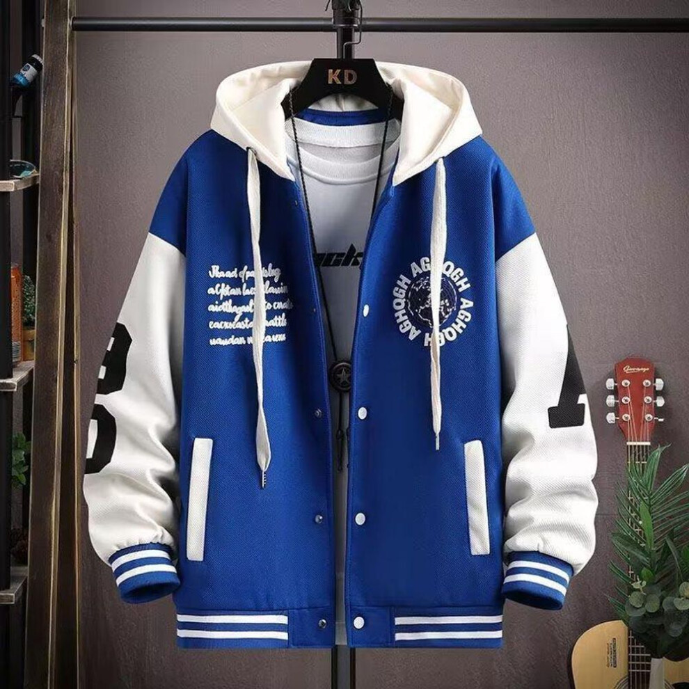 (blue, L) "2023 Men's Hooded Sweatshirt Cardigan - Stylish Baseball Jacket For Teen Boys