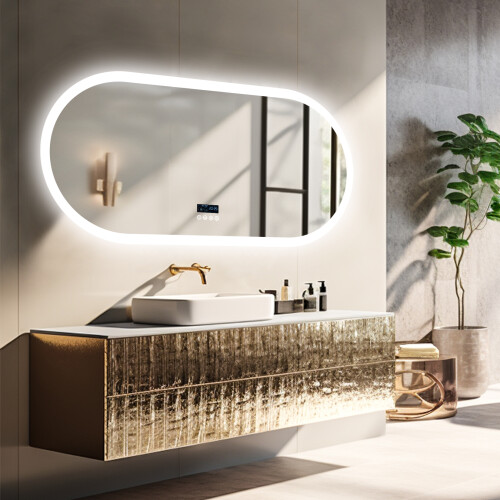 Oval Backlit Bathroom Mirror Bluetooth Speaker Anti-fog Vanity Mirror