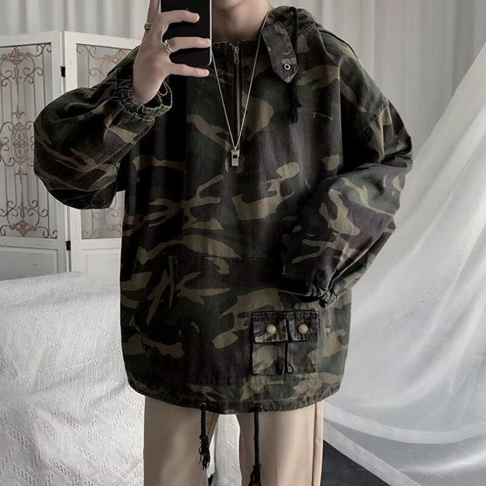 (army green, M) Men's American Retro Camouflage Hooded Workwear Jacket - Spring 2024 Trend